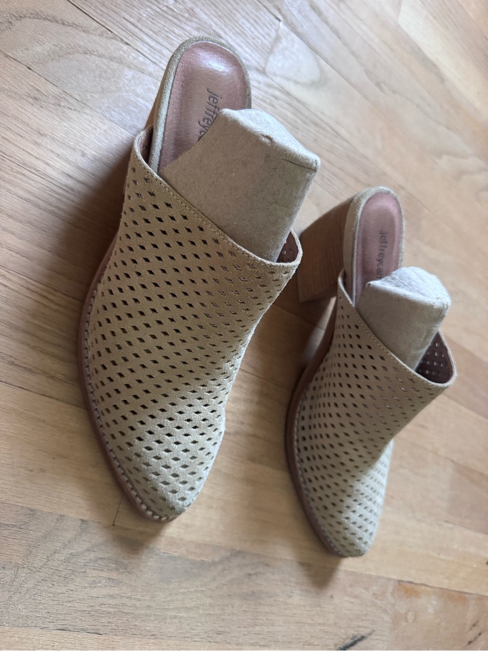 Jeffrey Campbell Perforated Tan Suede Slip-On Mules - Picture 2 of 5